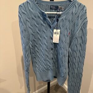 Ralph Lauren Women's Light Blue Cable Knit Cardigan
